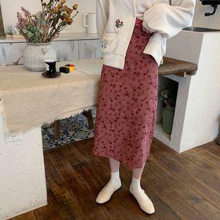 Corduroy Floral Midi Skirt