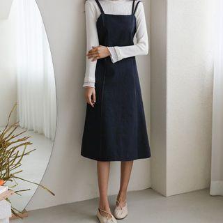 Double-strap Stitched Midi Overall Dress