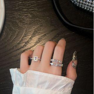 Rhinestone / Layered Alloy Ring / Set