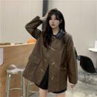 Two Tone Faux Leather Button-up Coat