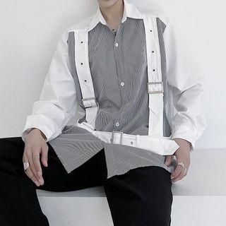 Color Panel Striped Cargo Shirt