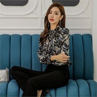 Puff-shoulder Multicolor Patterned Blouse