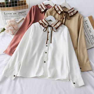 Tie-neckline Colorblock Shirt