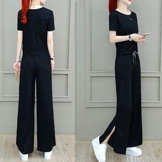 Set: Glitter Short-sleeve T-shirt + Striped Wide-leg Pants