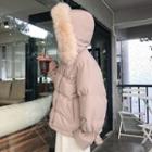 Furry Hood Padded Buttoned Jacket