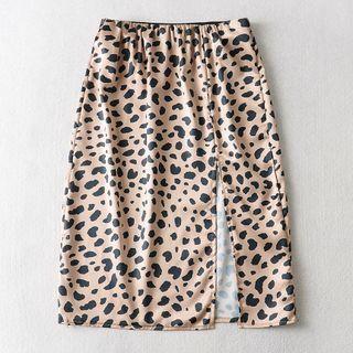 Leopard Print Print Slit Midi Skirt