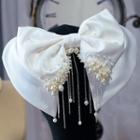 Wedding Bow Faux Pearl Fringed Hair Clip White - One Size