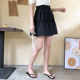 Band-waist Plain Mini A-line Skirt