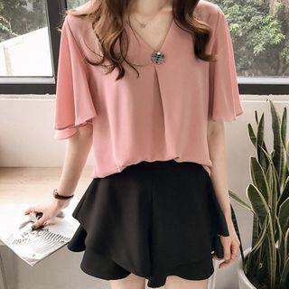Flare-sleeve Chiffon Top