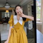 Bow Waist Short-sleeve Midi A-line Dress