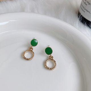 Faux Gemstone Hoop Alloy Dangle Earring 1 Pair - Gold & Green - One Size