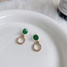 Faux Gemstone Hoop Alloy Dangle Earring 1 Pair - Gold & Green - One Size