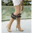 Furry Trim Pointy Toe High-heel Tall Boots