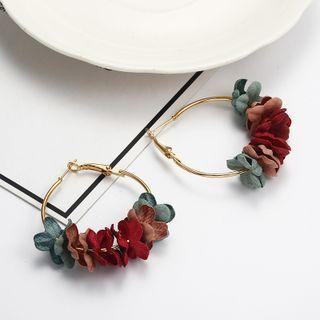 Flower Fabric Alloy Hoop Earring