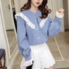 Eyelet Lace Trim Denim Shirt