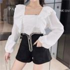 Ruffle Hem Square-neck Blouse / High-waist Wide-leg Shorts