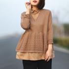 Mock Two Piece Blouse Khaki - One Size