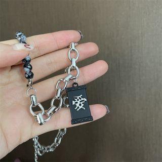 Chinese Pendant Necklace Silver & Black - One Size