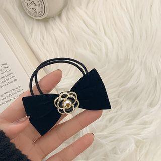 Flower Bow Velvet Hair Tie Black - One Size