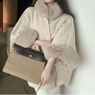 Fluffy Trim Jacket / Midi Knit Dress