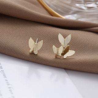 Non-matching Alloy Butterfly Earring 1 Pair - 925 Silver Earrings - Gold - One Size