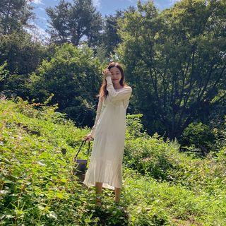 Crinkled Long Chiffon Pinafore Dress Ivory - One Size