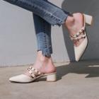 Studded Block Heel Pointed Mules
