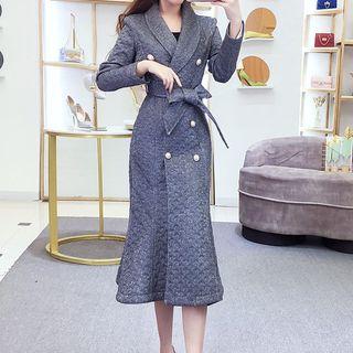Double-breasted Tie-waist Ruffled Coat