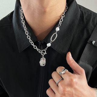 Irregular Pendant Faux Pearl Stainless Steel Necklace Silver - One Size