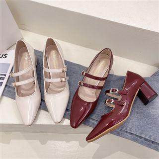 Pointed Strappy Block Heel Mary Jane Shoes