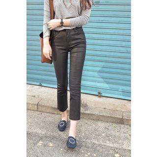 Fray-hem Coated Straight-cut Pants