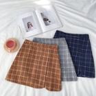 Color-block Plaid Acrylic High-waist A-line Skirt