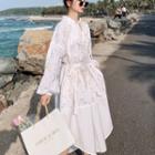 Long Sleeve Floral Panel Lace-up Oversized Shirtdress