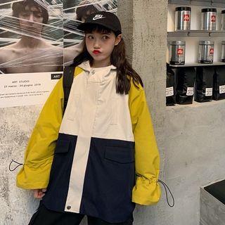 Color-panel Hooded Zip Jacket As Shown In Figure - One Size