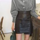 Asymmetric Faux-leather Miniskirt