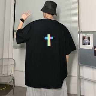 Couple Matching Reflective Cross Printed Short-sleeve T-shirt