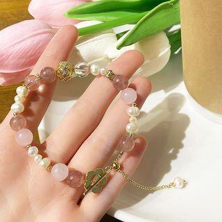 Freshwater Pearl Faux Gemstone Bead Bracelet 01 - White & Purple - One Size