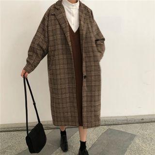 Plaid Single-breasted Midi Coat