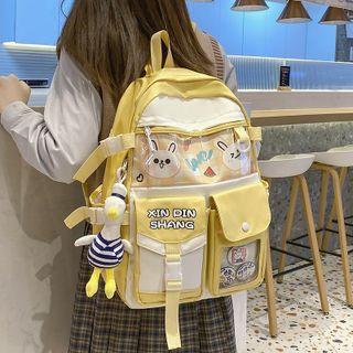 Rabbit Print Pvc Panel Backpack / Badge / Bag Charm / Set