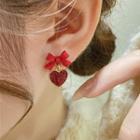 Bow Heart Drop Earring 1 Pair - Red - One Size