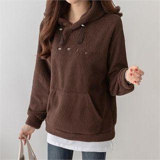 Hooded Letter Embroidered Fleece Top