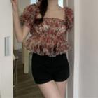 Short-sleeve Floral Top Red - One Size