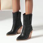 Faux Snake-skin Block-heel Ankle Boots
