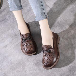 Genuine Leather Buckle Quilted Loafers