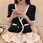 Short-sleeve Double Breasted Knit Coat