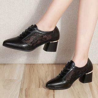 Block-heel Lace Oxford Pumps