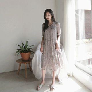 Set: Floral Print Chiffon Dress + Slipdress
