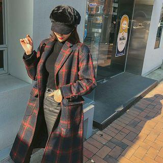 Wool Blend Plaid Chesterfield Coat