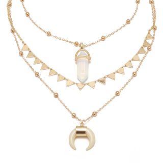 Alloy Fang Pendant Layered Choker Necklace 1798 - Gold - One Size