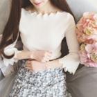 Scalloped Edge 3/4-sleeve Knit Top